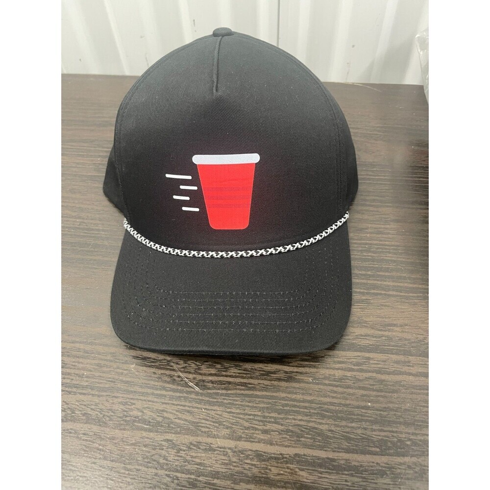 Black Snapback Hat with Red Solo Cup Graphic Design